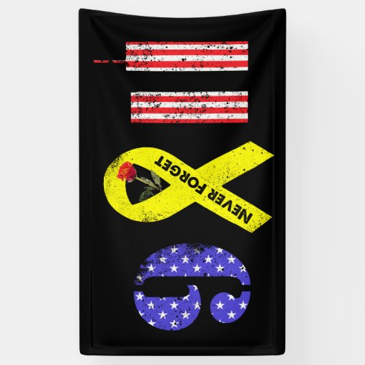 Vergeet nooit 9 11 gele lint spandoek (Verticaal)