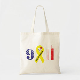 Vergeet nooit 9 11 gele lint tote bag