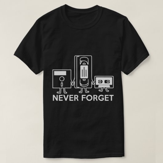 Vergeet nooit - diskette, VHS, Cassettebandje Shi T-shirt (Design voorkant)