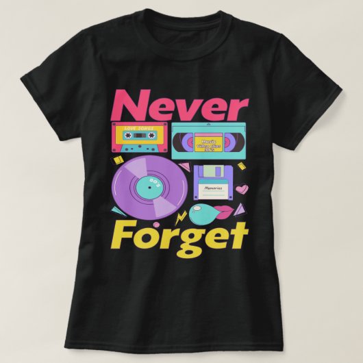Vergeet nooit floppy disk VHS Cassettebandje vinyl T-shirt (Design voorkant)
