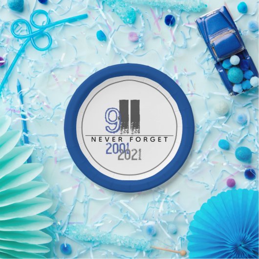 Vergeet nooit het 911 Gray World Trade Center Papieren Bordje (Feest)