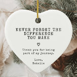 Vergeet nooit het verschil dat je hebt gemaakt keramisch ornament<br><div class="desc">Show uw oprechte waardering met de typemachine lettertype "Never Forget The Difference You Have Made" Keramisch Ornament. Dit charmante ornament heeft een nostalgisch lettertype met schrijfmachine dat een vleugje klassieke elegantie toevoegt aan uw bedankgeschenk. Personaliseer het met een betekenisvolle boodschap om er een unieke herinnering van te maken die resoneert...</div>