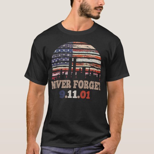 Vergeet nooit Patriottische 911 American Flag Retr T-shirt (Voorkant)