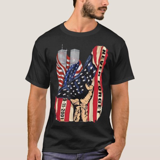 Vergeet nooit patriottische vlag 911 Amerikaanse v T-shirt (Voorkant)