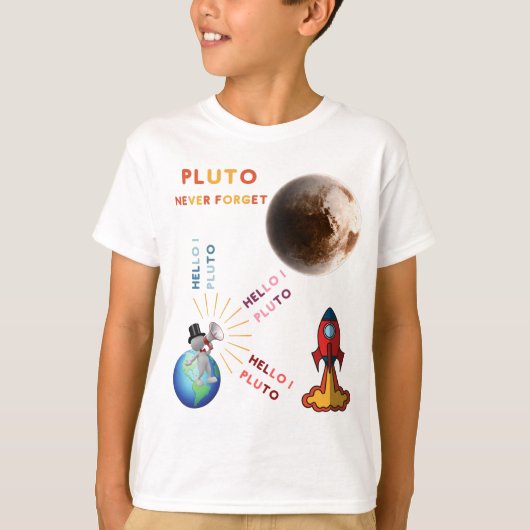 Vergeet Pluto nooit, planetaire overlagen T-shirt (Voorkant)