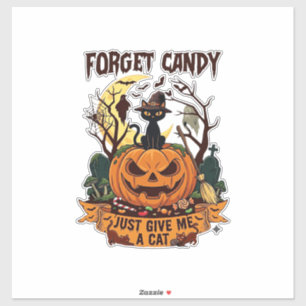 Vergeet Snoep Geef Me Alleen Kat Halloween Pompoen Sticker