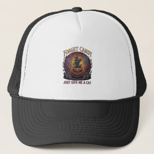 Vergeet Snoep Geef Me Alleen Kat Halloween Pompoen Trucker Pet