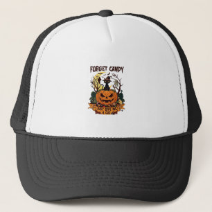 Vergeet Snoep Geef Me Alleen Kat Halloween Pompoen Trucker Pet