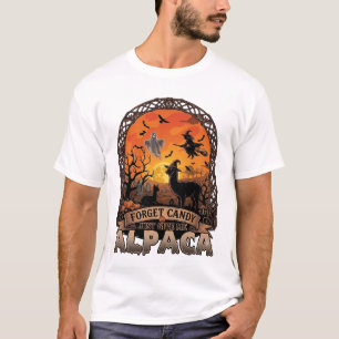 Vergeet Snoep Geef Me Alpaca Halloween Geest W T-shirt
