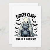 Vergeet Snoep Geef me Moo Deng Halloween Ghost Kaart (Voorkant / Achterkant)