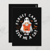 Vergeet Snoep Geef Mij Kat Grappig Boo Ghost Hallo Briefkaart (Voorkant / Achterkant)