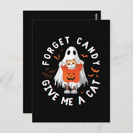 Vergeet Snoep Geef Mij Kat Grappig Boo Ghost Hallo Briefkaart (Voorkant / Achterkant)
