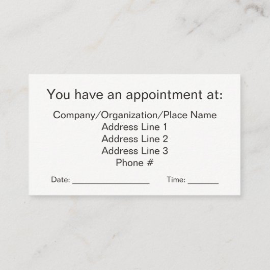 VERGEET UW BENOEMING NIET! AFSPRAKENKAARTJE (Achterkant)