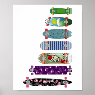 Vergelijking skateboardgrootte poster