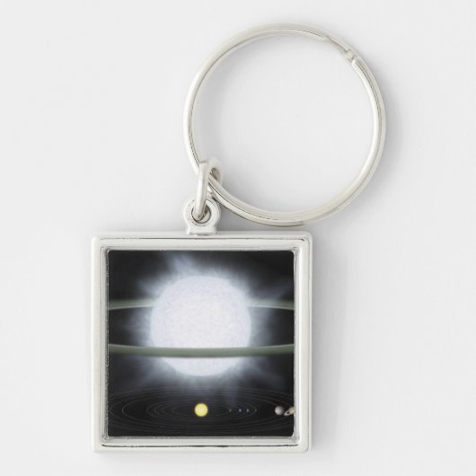 Vergelijking van de grootte van een hyperreuzenste sleutelhanger (Voorkant)