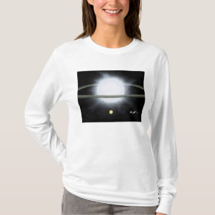 Vergelijking van de grootte van een hyperreuzenste t-shirt