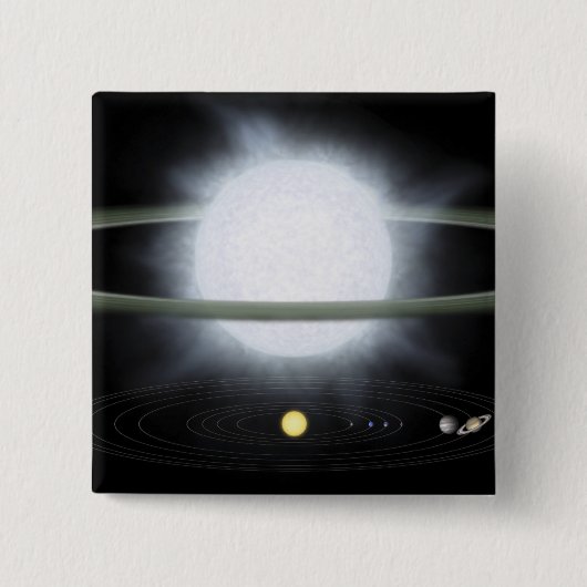 Vergelijking van de grootte van een hyperreuzenste vierkante button 5,1 cm (Voorkant)