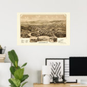 Vergennes, VT Panoramische Kaart - 1890 Poster (Thuiskantoor)