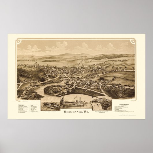 Vergennes, VT Panoramische Kaart - 1890 Poster (Voorkant)