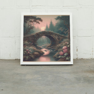 Vergeten klimopbrug in nevelig schemerbos canvas afdruk
