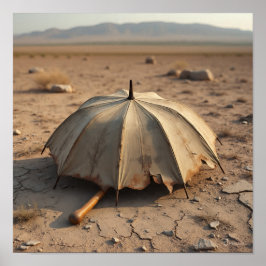 Vergeten Relic - Verweerde paraplu in de woestijn Poster