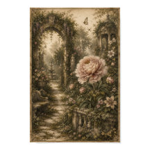 Vergeten Tuin Pioenroos Vintage Botanische Muurkun