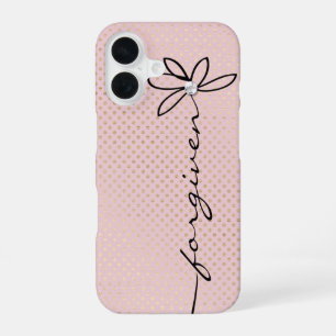 VERGEVEN Doodle Daisy Tekst Glanzend Gouden Stippe iPhone 16 Hoesje