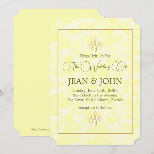 Vergezel ons voor gele gemarmerde look bruiloft kaart (Voorkant / Achterkant)