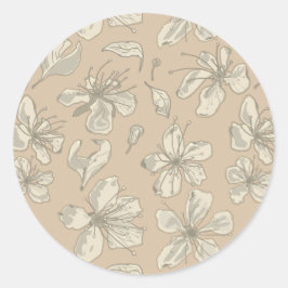 Vergifte bloesems op lichtbeige - naadloos patroon ronde sticker