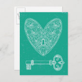 Vergrendeld hart en sleutel op achtergrond van Eme Briefkaart (Voorkant / Achterkant)