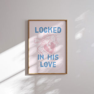 Vergrendeld in zijn liefde roze hart sleutel paste poster