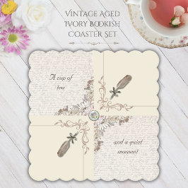 Vergrijpt Ivoor Typografie Kopje Thee en Stille Mo Kartonnen Onderzetters