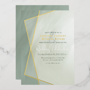 vergrijst jade gouden kader typografie trouwen gou folie uitnodiging