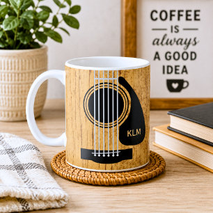 Vergrijzde Houten Akoestische Gitaar Monogram Koffiemok