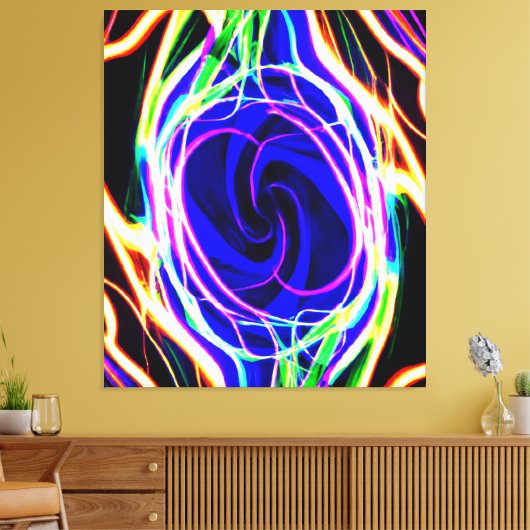 Vergroot uw ruimte met neonpatronen canvas afdruk (Insitu (Woonkamer))