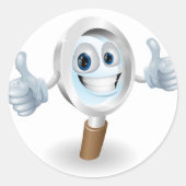 Vergrootglas cartoon karakter ronde sticker (Voorkant)