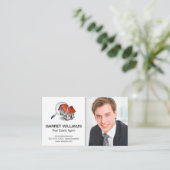 Vergrootglas Home Logo | Lachend zakelijk Man Visitekaartje (Staand voorkant)