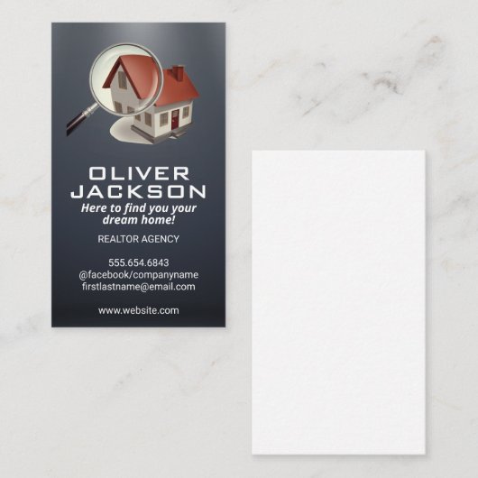 Vergrootglas Home Zoeken Logo | Onroerend goed Visitekaartje (Voorkant / Achterkant)