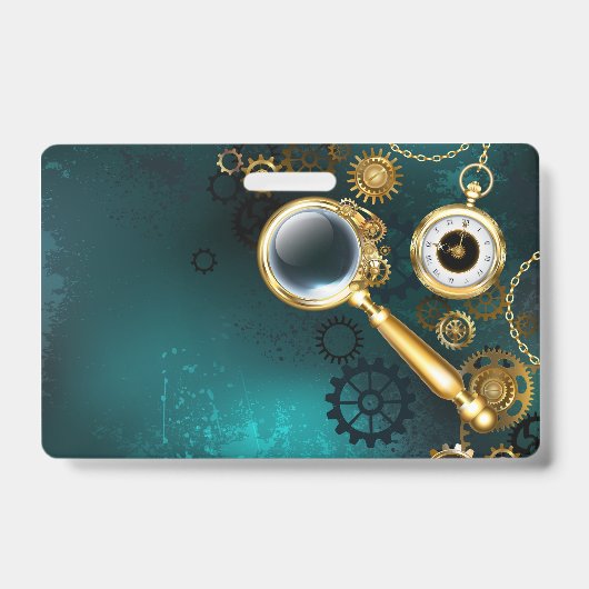 Vergrootglas in Steampunk stijl Badge (Voorzijde)