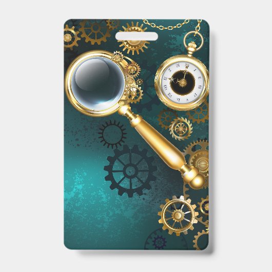 Vergrootglas in Steampunk stijl Badge (Voorzijde)