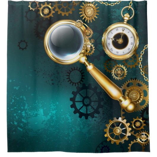 Vergrootglas in Steampunk-stijl Douchegordijn (Voorkant)