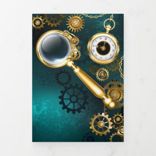 Vergrootglas in Steampunk stijl Drieluik Aankondiging