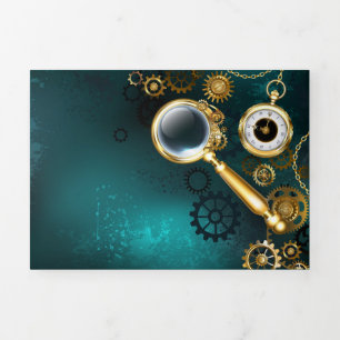 Vergrootglas in Steampunk stijl Drieluik Uitnodiging