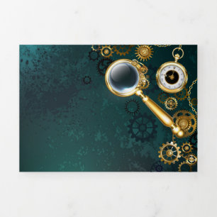 Vergrootglas in Steampunk-stijl Drieluik Wenskaart