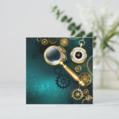 Vergrootglas in Steampunk-stijl Feestdagenkaart (Staand voorkant)