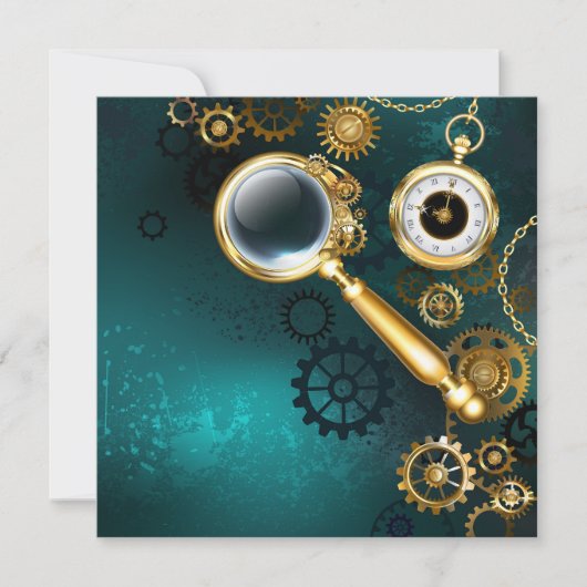 Vergrootglas in Steampunk-stijl Feestdagenkaart (Voorkant)
