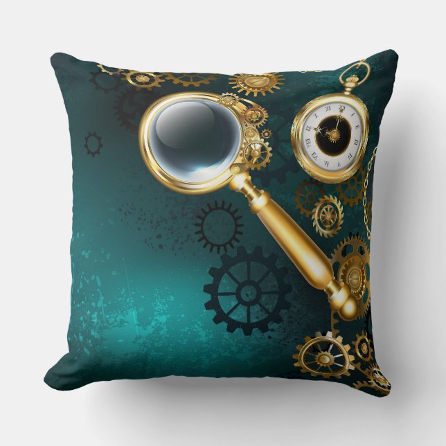 Vergrootglas in Steampunk-stijl Kussen (Voorkant)