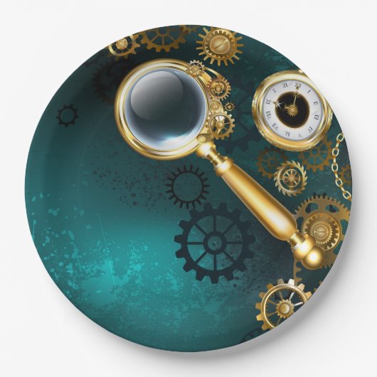 Vergrootglas in Steampunk-stijl Papieren Bordje (Voorkant)