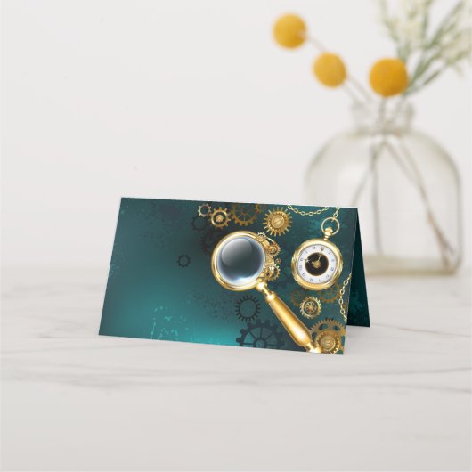 Vergrootglas in Steampunk-stijl Plaatskaartje (Voorkant)
