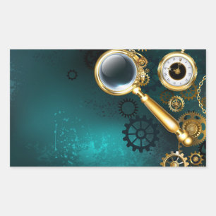 Vergrootglas in Steampunk-stijl Rechthoekige Sticker